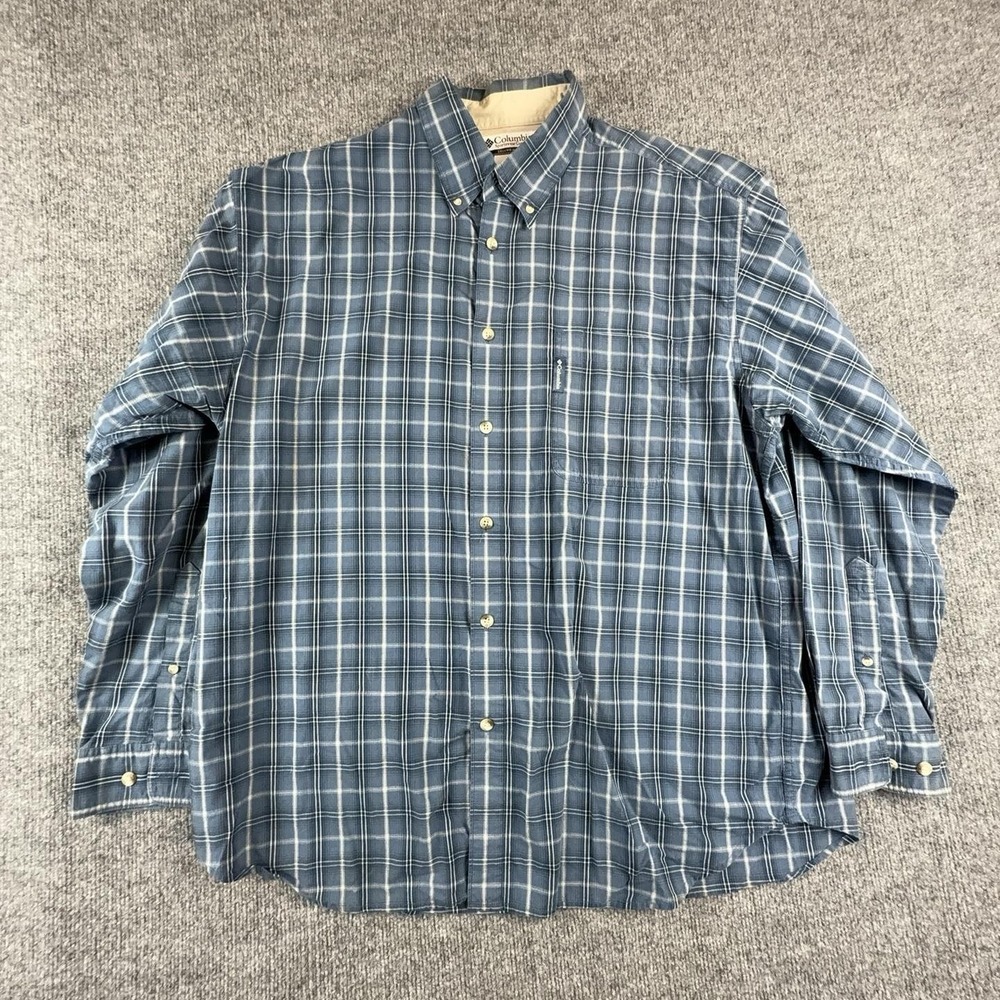 Columbia Shirt Mens XL Blue Plaid Long Sleeve Button Down Cotton Casual Outdoor